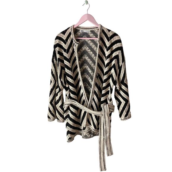 Zara Crochet Chevron Cardigan Size Medium - Picture 1 of 6